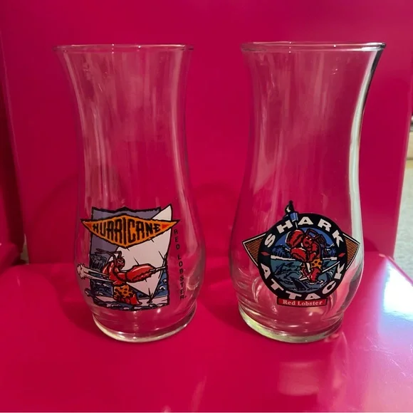 Red Lobster Hurricane and Shark Attack Glass Set Vintage