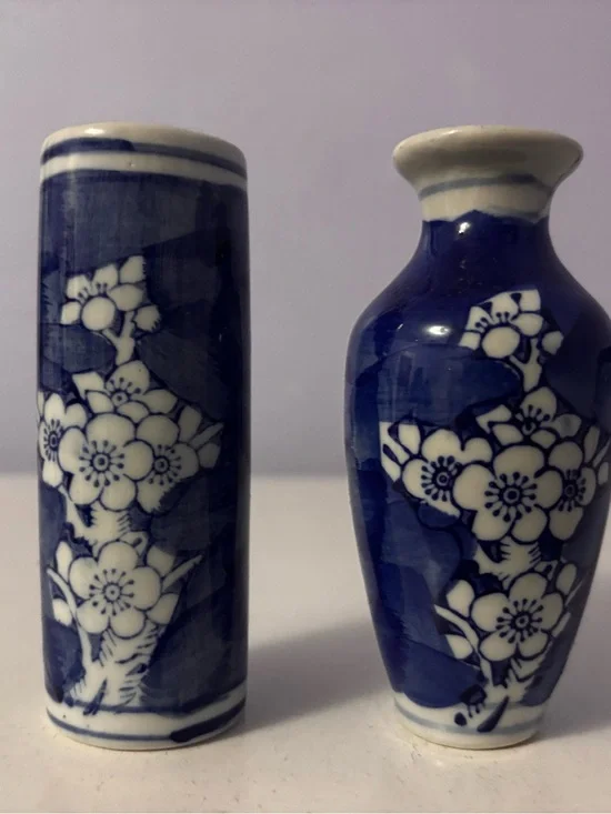 Blue and White Floral Ceramic Vase Set - Unbranded