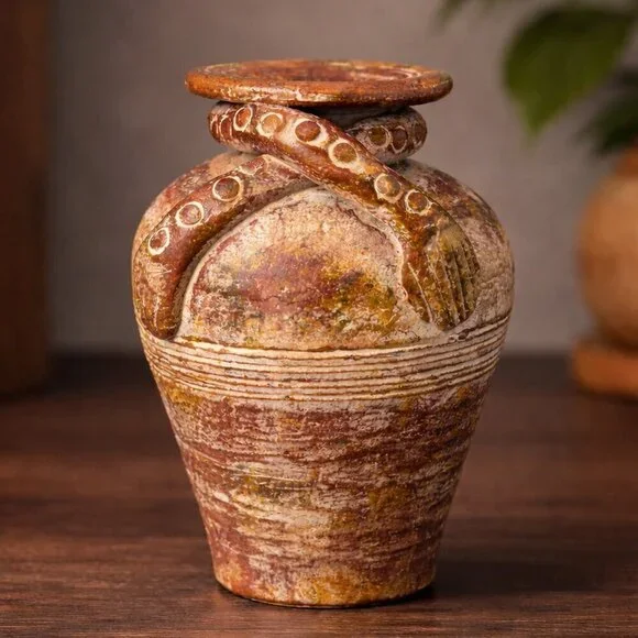 Handcrafted Rustic Ceramic Snake Jar | Artisan Pottery Vase | Earthy Studio Art