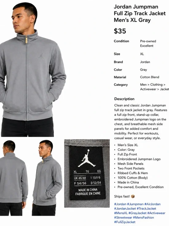 Jordan Gray Men's Jumpman Full-Zip Track Jacket