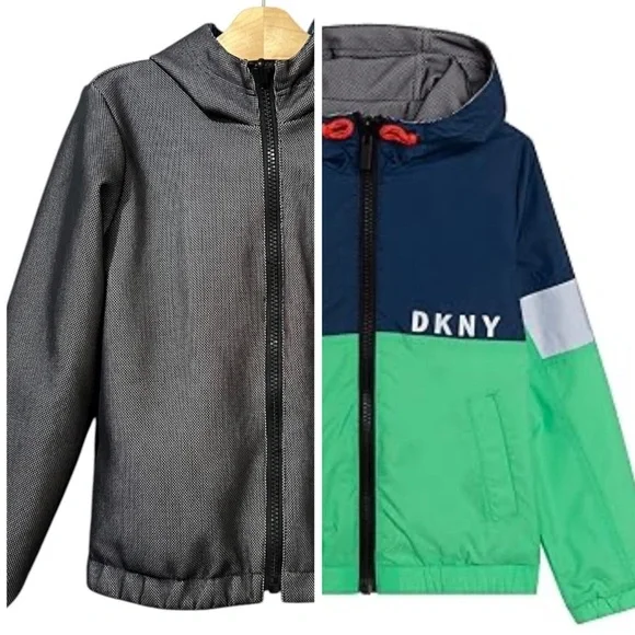 DKNY Reversible Windbreaker Jacket Boys Size 10 Spell Out Color Block