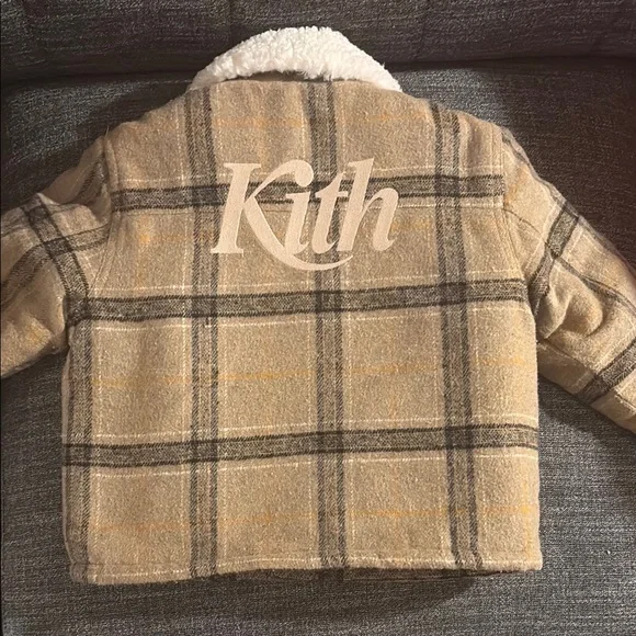 Kith Plaid Sherpa Collar Kids Jacket in Tan and Cream