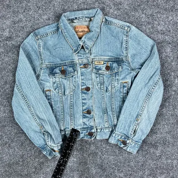 Levi‎ Strauss Jacket Girls M Blue Denim Button Front Trucker Jean Western Style
