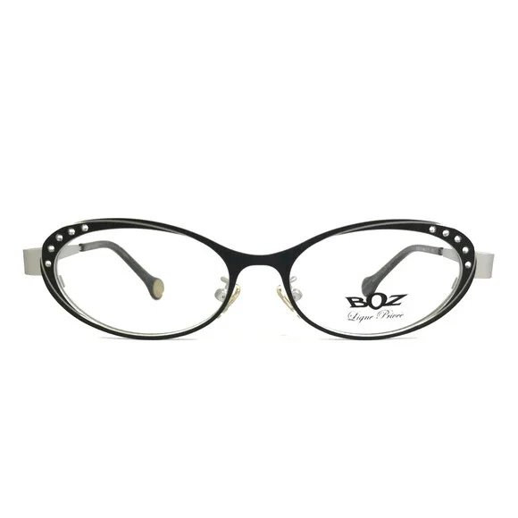 BOZ Eyeglasses Frames ZENNI 0010 Black Silver Strass Crystals Oval 51-16-140