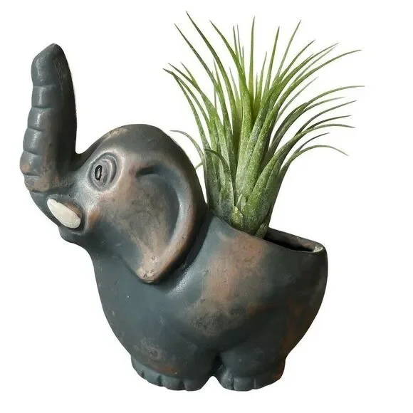 Mexico terracotta small elephant planter hand painted.