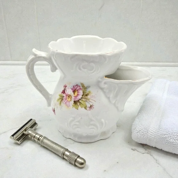 Vintage Floral‎ Shaving Scuttle Mug Victorian Cottagecore Flower Stand/Vase