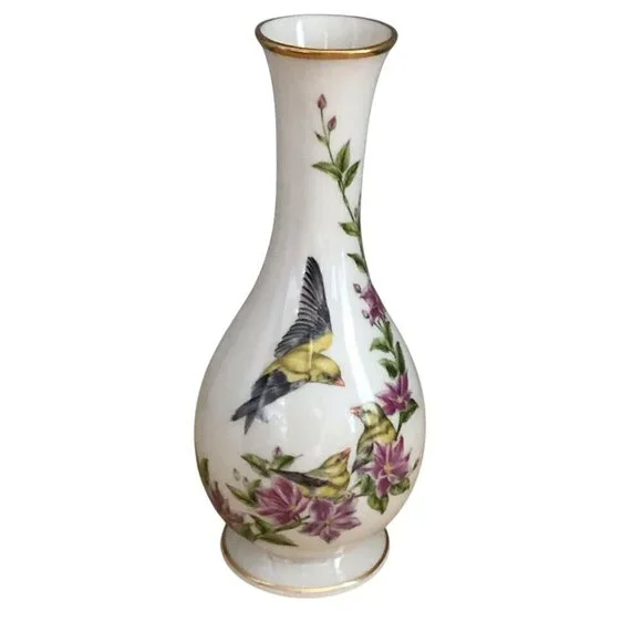 Lenox Mother’s Day Bud Vase 1985 Yellow Birds Pink Lilies Limited Edition 8