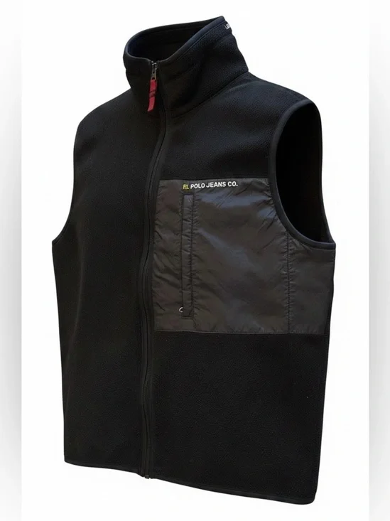 RL Polo Jeans Co Utility Fleece Vest Y2K Gorpcore Outdoor Black Small Vintage