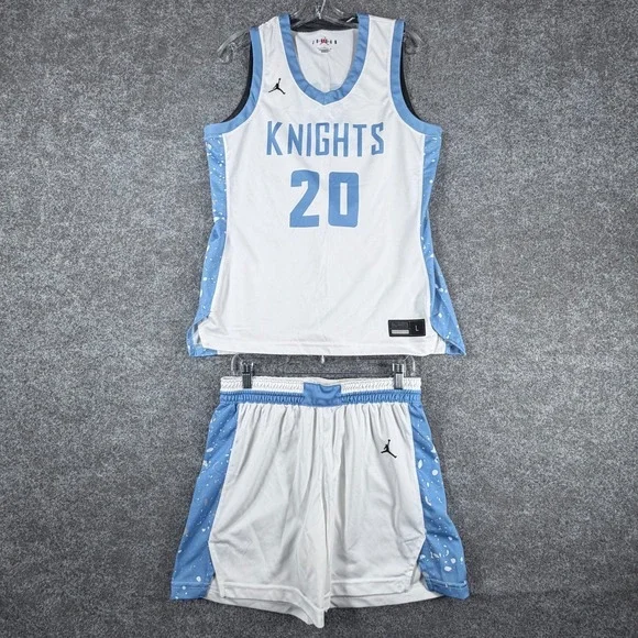 Air Jordan Basketball Jersey & Shorts Men L/M White Blue Performance Knights #20