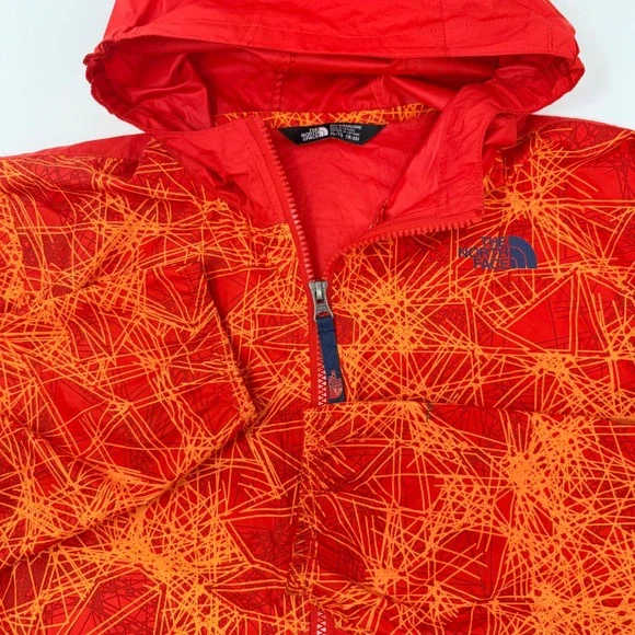 The North Face Boys XL 18/20 Red Orange Scribble Print Hooded Windbreaker Jacket