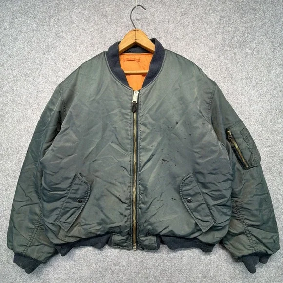 Alpha Industries MA-1 Bomber Jacket Green Mens Size XL Vintage Splatter