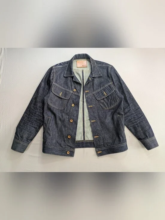 Taylor Stitch Selvage Denim Jacket Mens 38 Indigo Long Haul Trucker Organic EUC