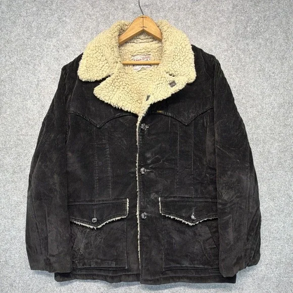 Vintage Lee Storm Rider Sherpa Lined Corduroy Jacket Barn Coat Size 40 70s
