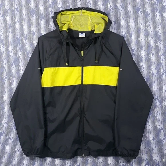 Starter Track Jacket Mesh Lined Windbreaker Mens Large Greystone Full Zip Hooded