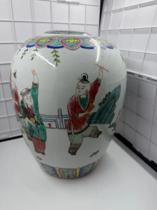 Antique Chinese Qing Porcelain Famille Rose Ginger Jar Covered Vase/Lamp Base