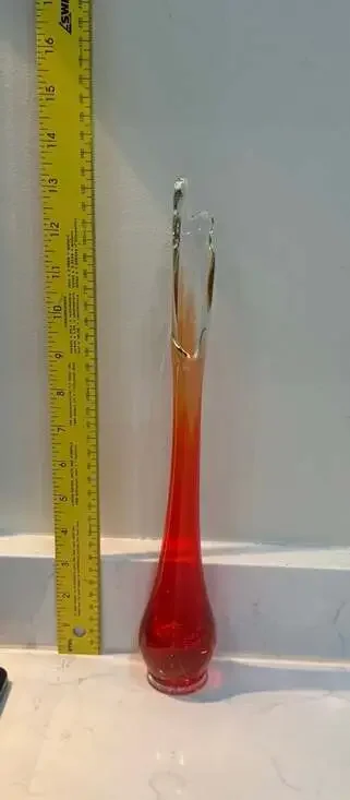 Vintage Mid-Century Viking Glass Epic Swung Bud Vase in Persimmon Amberina