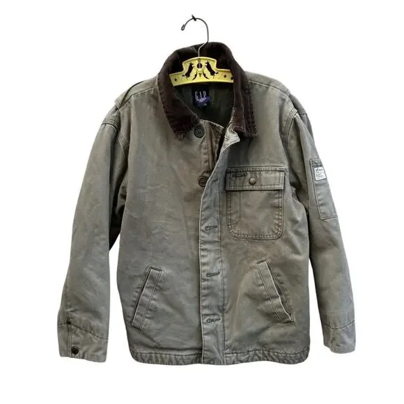 GAP Olive Canvas Corduroy Collar Chore Jacket Size Kids 7-8y