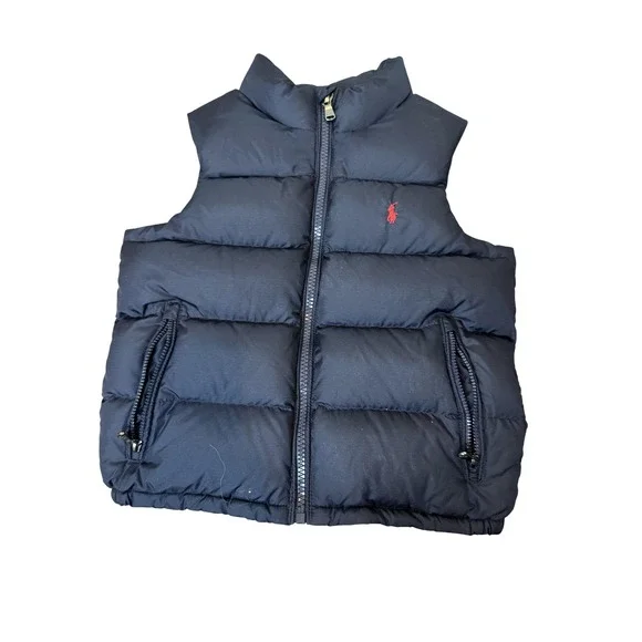 Polo Ralph Lauren Vest Toddler 4 Navy Blue Puffer Quilted Full Zip‎ Pony Logo