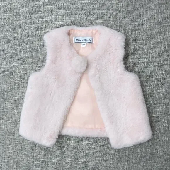 Tartine et Chocolat 18m pale pink faux fur vest EUC