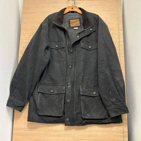 Vermont Barn Coat Mens XL Faded Black Canvas Fleece Lined Corduroy Field Jacket