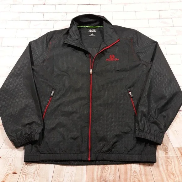 Adidas Golf Windbreaker Jacket Full Zip Mens Medium Black Embroidered Climaproof