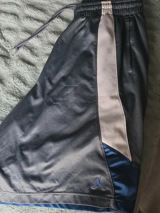 Jordan Men's Blue & Light Gray Basketball Shorts with Navy Trim, Sz XXL