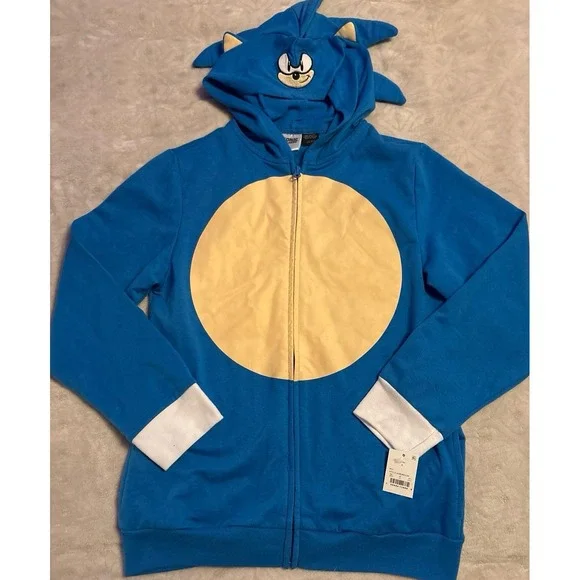NEW Sonic the‎ Hedgehog Kids Spiked Hood Character Zip Up Hoodie, Large