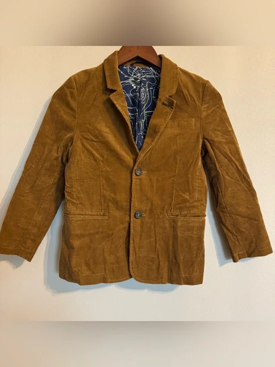 Mini Boden Boys Brown Corduroy Blazer Jacket Map Lining 9-10Y