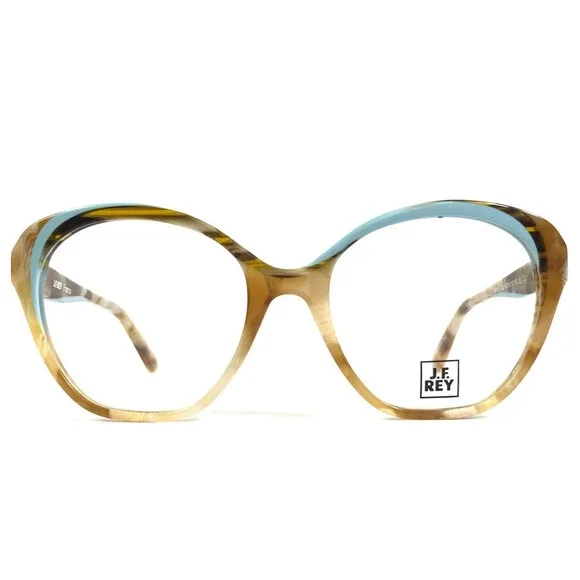 J.F. Rey Eyeglasses Frames JF1551 1222 Brown Horn Blue Asymmetrical 52-18-143