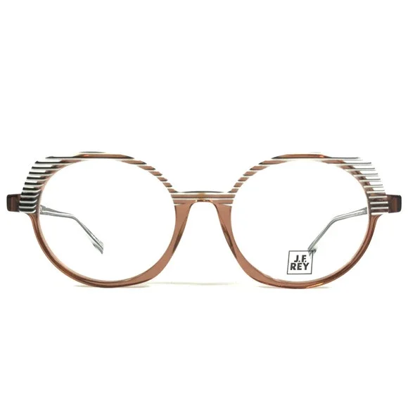 J.F. Rey Eyeglasses Frame JF1523 1089 Clear Brown Stripes White Black 52-19-143
