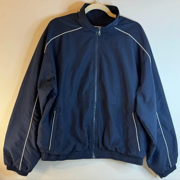 Roundtree & Yorke Sport Men's Navy Blue Lined Windbreaker Jacket Size L