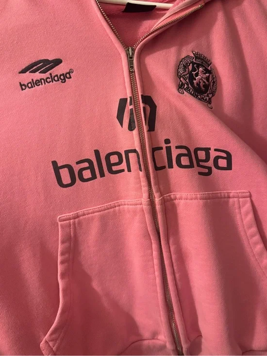 Balenciaga Pink soccer tokyo Full-Zip Logo Hoodie