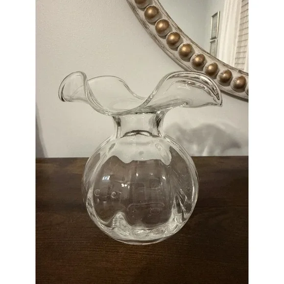 Vietri Hibiscus Clear Hand Blown Italian Art Glass Bud Vase 5.5
