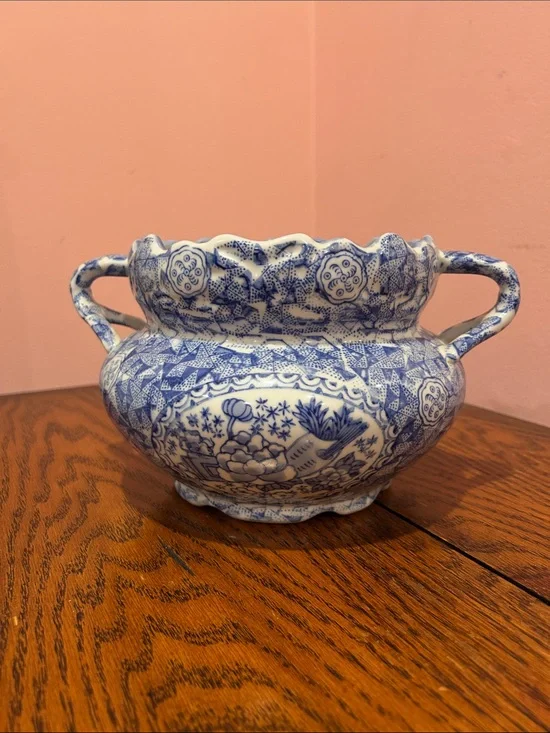 Blue and White Decorative Porcelain Vase - Classic Floral Motif