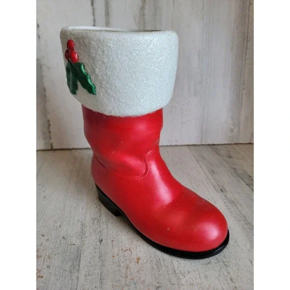 HD vintage ceramic Santa Claus mistletoe boot planter Xmas home shoe