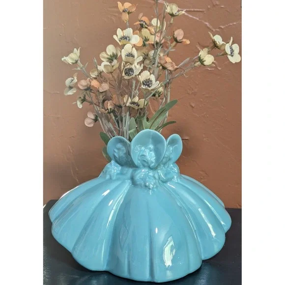 Vintage 1940s Haeger Pottery USA Three Southern Belles Blue Planter/Floral Vase