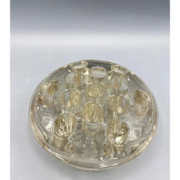Vintage Clear Glass Flower Frog 13 Hole Round‎ Domed Floral Arranger 4 Inch