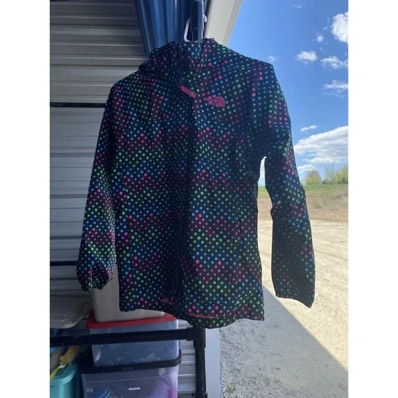 The North Face Kids Rain Jacket Polka Dot Black Pink Blue Green Size L 14/16