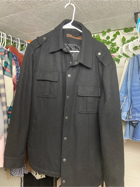 Perry Ellis Black Military-Style Wool Field Jacket