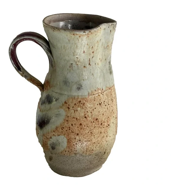 Studio Art Pottery Pitcher Handmade Vase Ivory Brown Orange Mix Speckled 9
