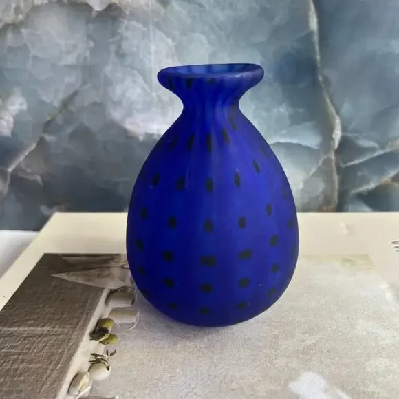 Royal Limited Crystal Glass Vase Blue matte Spotted Small 4.5 x 3.5 in