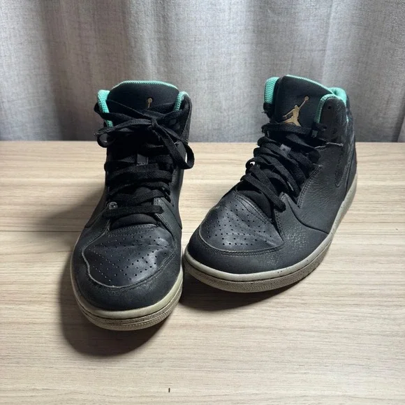 Jordan 1 Flight 2 Men 9 Black Teal Gold Good Speckled Mid Top 743188-007