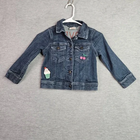 Hanna Andersson Girls Denim Jacket Size 5 110cm Cherry Cupcake Patch