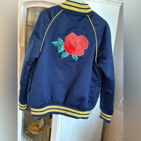 Disney Princess Satin Bomber Jacket Girl’s Sz-S (7/8) Beauty and Beast | Blue
