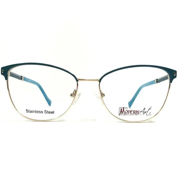 Modern Art Eyeglasses Frames A620 Satin Teal/Gold Cat Eye Full Rim 54-16-140
