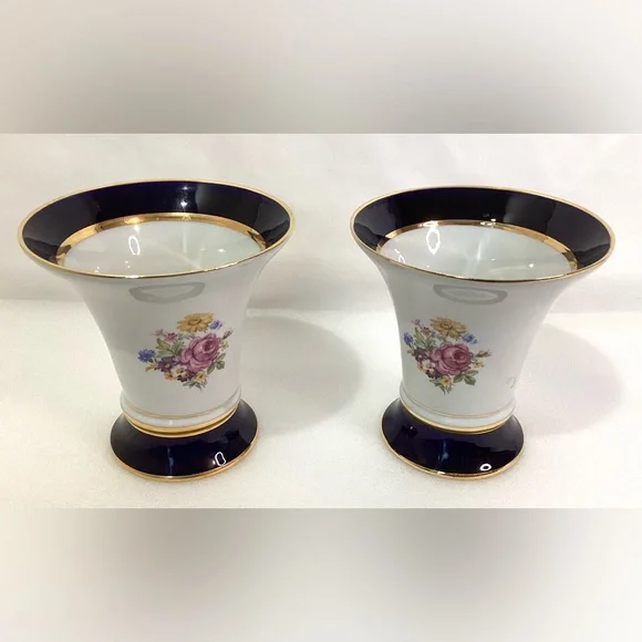 Porcelain Vase Set of two Hand Painted Vases Made in Czechoslovakia