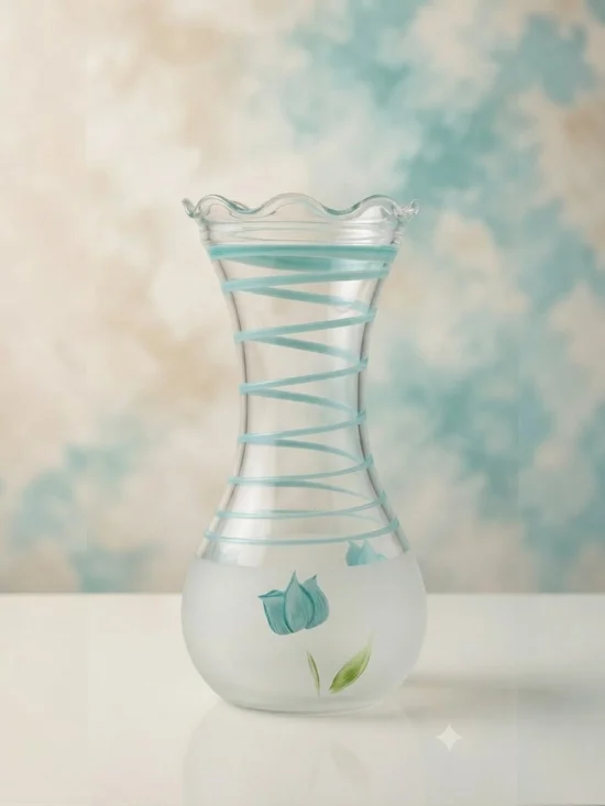 Vintage Anchor Hocking Vase Blue Tulip Glass Vase with Swirl Accent**