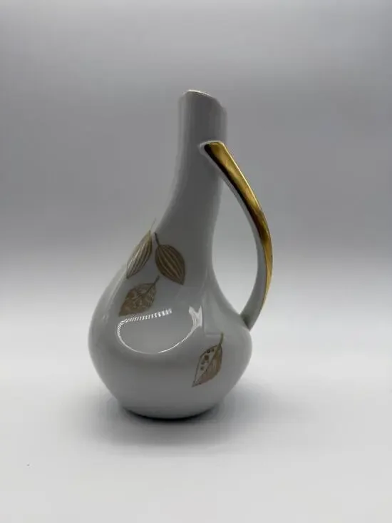MCM Hertel Jacob Bavaria Porcelain Gold Leaf Handled Bud Vase 1960s Modernist 7