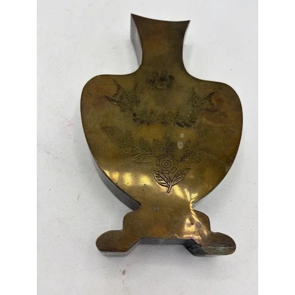 Vintage Brass Wall Pocket Vase Match Holder Engraved Birds Floral Design 8