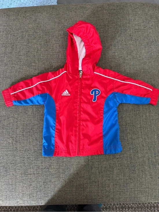 Phillies Adidas Red & Blue Hooded Windbreaker Jacket size 3-6 Months